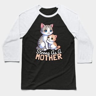 Strong As A Mother, Cat Mother Baseball T-Shirt